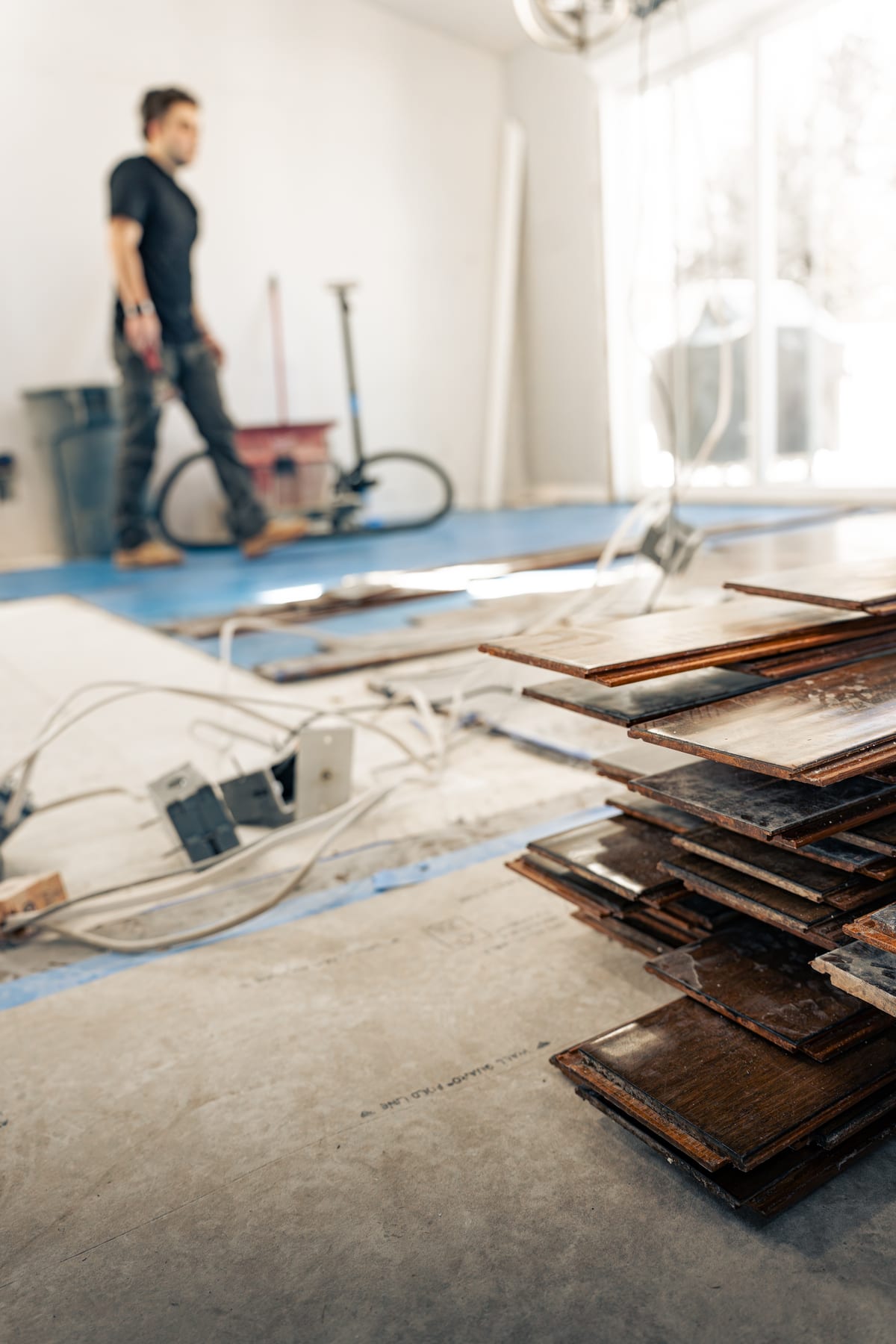 Maple Grove — hardwood flooring staged before installation